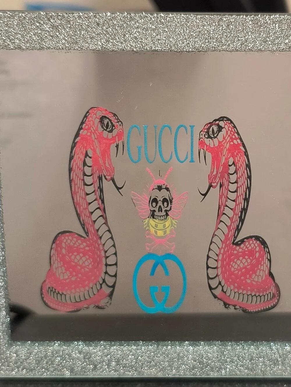 Luxury Pink Snake Logo Wall Desk Mirror